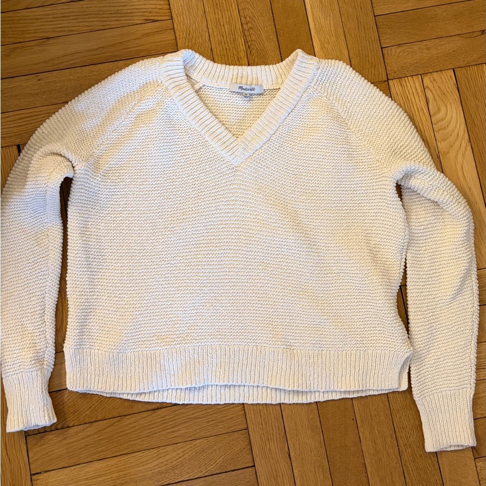 Madewell Cream Textured V-Neck Sweater
